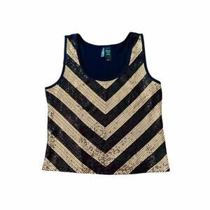 Bisou Bisou Black Gold Sequin Disco Tank Top - Size XLP